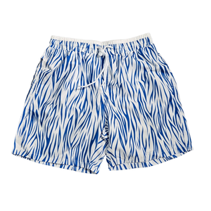 NWOT | Blue & White Zebra Animal Print Quick-Dry Swim Shorts with Mesh Liner | Small