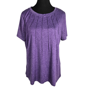NIP Purple Pleated Front Short Sleeve Performance Top | XL