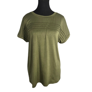 NWOT Green Front Pleated Short Sleeve Scoop Neck Lightweight Top | Medium