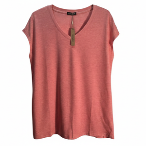 NWT Pink Heathered V-Neck Short Sleeve Lightweight Top | Large