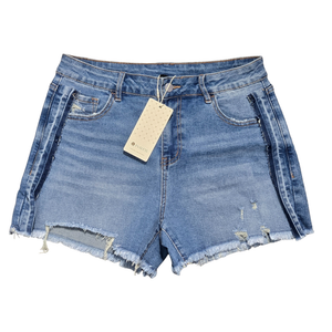 NWT Evaless High-Rise Distressed Frayed Hem Blue Jean Shorts | 12