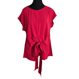 NWT | CiCiBird Crimson Red Tie-Front Blouse | Artistic Keyhole Back | Performance Short Sleeve | Size XL