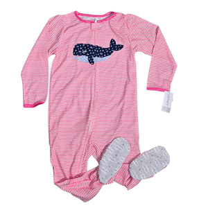 NWT | Carter's Pink Striped Whale Applique Snug Fit Footed Pajamas | 4T