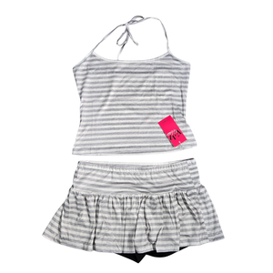 NWT | Grey and White Striped 2-Piece Halter Top & Ruffled Skort Activewear Set | Large