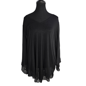 NWOT | Semi-Sheer Black V-Neck Flare Long Sleeve Mesh Layering Top | XXL