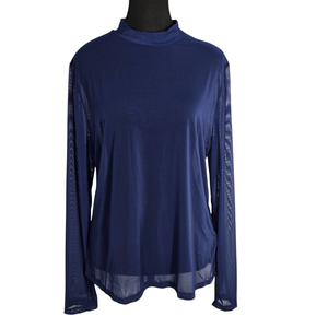 NWT Cozyease Navy Blue Sheer Mesh Mock Neck Long Sleeve Layering Top | XX-Large Plus