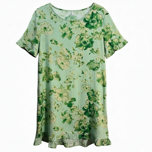 NIP | Yesno Green Floral Short Sleeve Ruffle Hem Relaxed Fit Midi Dress | XL