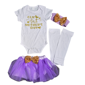 NIP "Our First Mother's Day" 5-Piece Baby Onesie, Tutu, Leg Warmers & Headband Set | 9-12 Months
