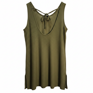 NWT | Aimage Olive Green Waffle Knit Tie-Back Sleeveless Beach Cover Up | Large