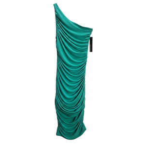 NWT Maggy London Teal One-Shoulder Allover Ruched Bodycon Midi Dress | 0