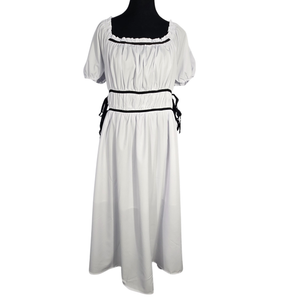 NWT | Wenrine White & Black Smocked Tie-Front Puff Sleeve Maxi Dress | Large
