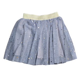 NWOT | Blue Star Print Layered Tulle Tutu Skirt | Glitter Gold Waistband | 2T