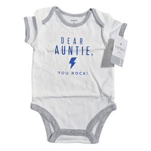 NWT | Carter's "Dear Auntie, You Rock!" Graphic Baby Onesie | Blue | 3M