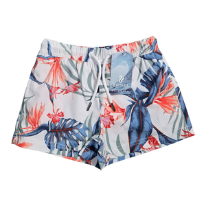 NWT Brisira White Tropical Bird of Paradise Floral Swim Shorts | 2T
