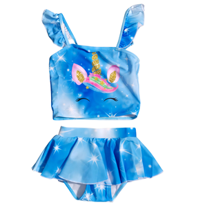 NWOT | Blue Unicorn Ruffle Bikini Set | Shimmer Graphics | 2-3T