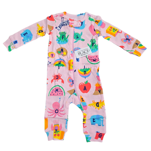 NWT | The Children's Place Watermelon Alphabet Graphic Sleeper | Pink | 0-3M