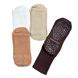 NIP | 4-Pair Non-Slip Yoga & Pilates Grip Socks | Earth Tones | OS
