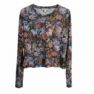 NWT | Moody Floral Mesh Long Sleeve Crop Top | Sheer | XXL