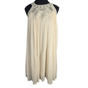 NWT | Zesica Pleated Crochet Halter Dress | Cream White | Medium