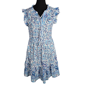 NWT | ZABERRY Blue Floral Paisley Tiered Mini Dress | Boho | M