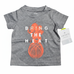 NWT Carter's "Bring The Heat" Basketball Graphic Short Sleeve Tee | Heather Grey | 3M