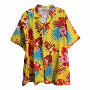 NWT | Yellow Tropical Floral Pineapple Hawaiian Shirt | XL