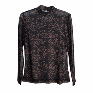 NIP | Brown "Rodeo" Sheer Mesh Long Sleeve Top | Western Mock Neck | Small