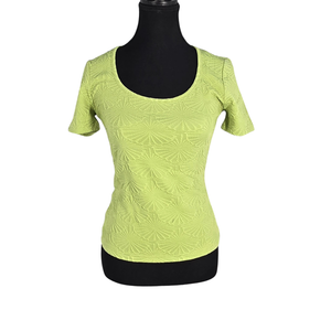 NWT | MIHOLL Green 3D Textured Floral Short Sleeve Top | Scoop Neck | Small