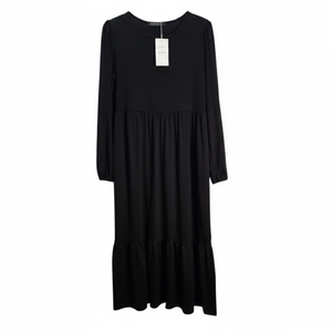 NWT | Black Long Sleeve Tiered Midi Dress | Gothic Minimalism | Medium