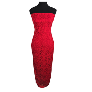 NWT | BTFBM Vibrant Red Lace Strapless Midi Dress | Back Slit | Medium