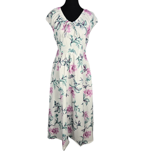 NWT | White & Purple Floral Cap Sleeve Maxi Dress | Tie-Back | Medium