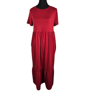 NWT | HUSKARY Wine Red Tiered Maxi Dress | Comfort Chic | Small