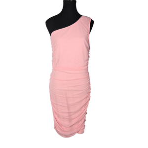 NWT | Pink One-Shoulder Ruched Bodycon Dress | Romantic Minimalist | L