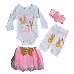 NWOT | "My 1st Easter" 4-Piece Baby Girl Outfit | Tutu, Bow & Leggings | 6-9 Months