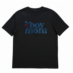 NWOT | "Boy Mom" Rhinestone Graphic T-Shirt | Navy Blue Sparkle | Black | M