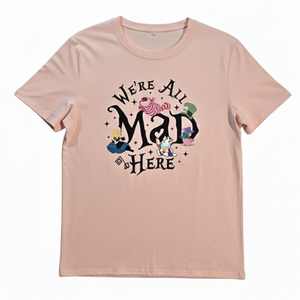 NWOT | Alice in Wonderland "We're All Mad Here" Graphic T-Shirt | Peach | XL