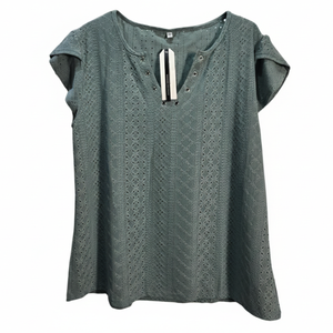 NWT | SAUKOLE Sage Green Eyelet V-Neck Top | Grommet Detail | XL