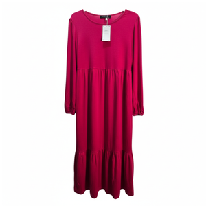 NWT | KLWCJFFF Fuchsia Pink Tiered Midi Dress | Long Sleeve | Vibrant | M