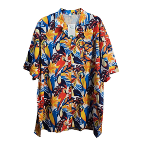 NWT | Cromoncent Bird & Tropical Leaf Print Button-Down Shirt | Resort | 2XL