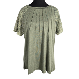 NWT | Olive Green Pleated Front Top | Lace Lattice Sleeve | XL