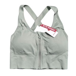 NWT | Dream Slim Sage Green Front-Zip Sports Bra | Criss-Cross Back | L