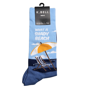 NWT | K. Bell Men's "What A Shady Beach" Novelty Graphic Socks | Blue | 10-13