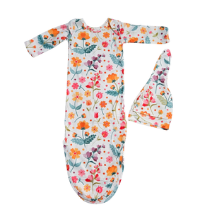 NWOT | 2-Piece Newborn Floral Embroidery-Style Gown & Hat Set | Pastoral