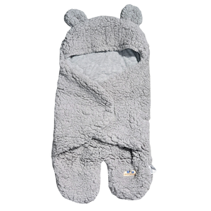 NWT | BlueSnail Grey Sherpa Fleece Baby Swaddle Blanket | Bear Ears | Newborn