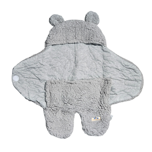 NWT | BlueSnail Grey Sherpa Fleece Baby Swaddle Blanket | Bear Ears | Newborn