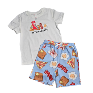 NWT | "Pyjama Party" 2-Piece Food Graphic Pajama Set | Blue & White | 8-9Y