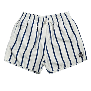 NWOT | White & Navy Vertical Striped Swim Shorts | Back Pocket | Size M