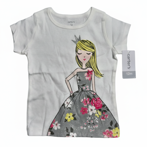 NWT | Carter's White Princess Floral Graphic T-Shirt | Size 12M