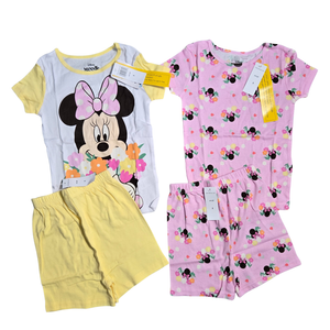 NWT | Disney Minnie Mouse 4-Piece Cotton Pajama Set | Pink & Yellow | Size 8