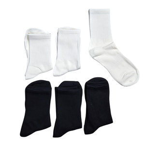 NIP | 6-Pack Black & White Athletic Crew Socks | Ribbed Knit Multi-Pack | Size 6/9